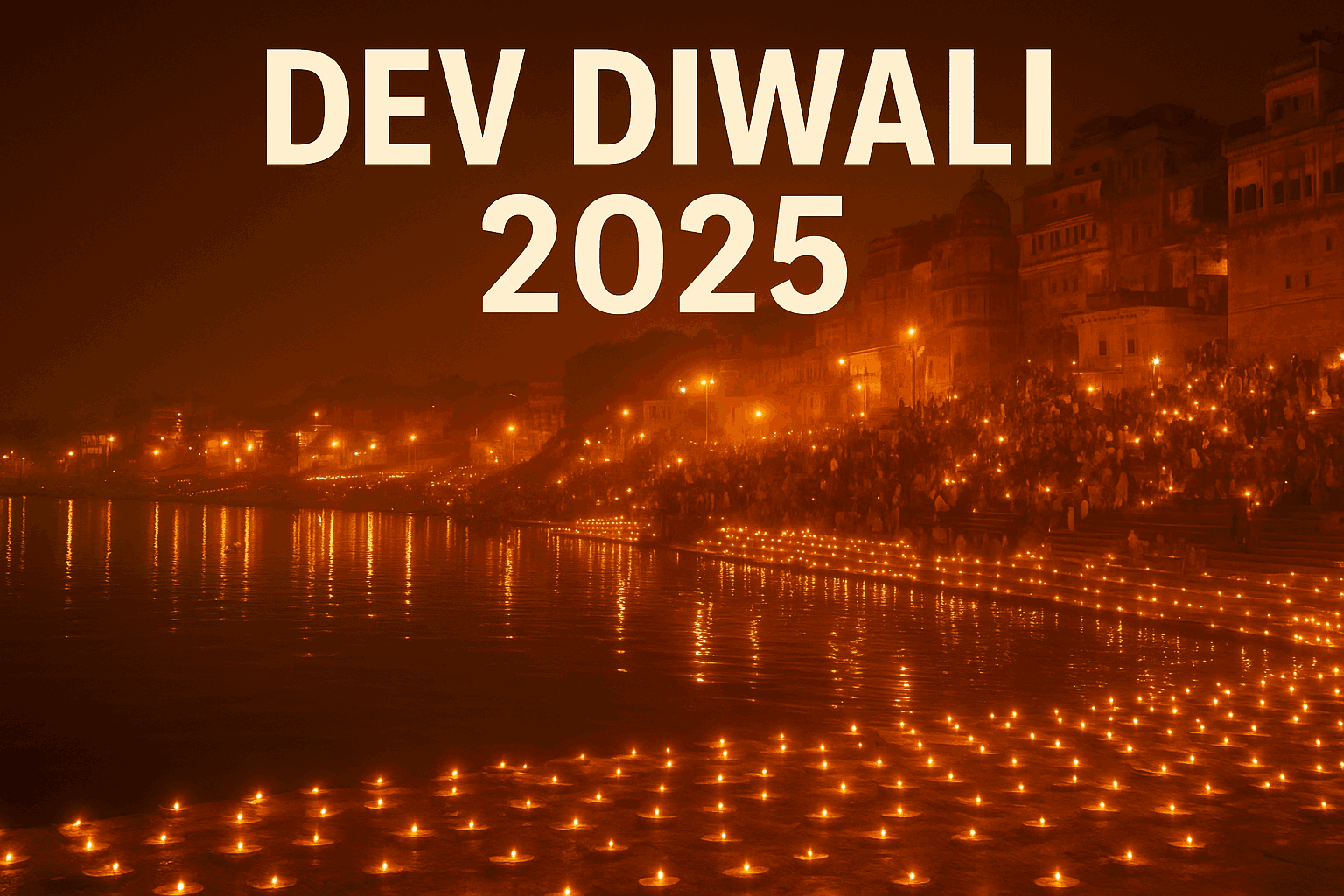 Dev Diwali 2025 celebration at Varanasi ghats with thousands of diyas reflecting in the Ganga River.