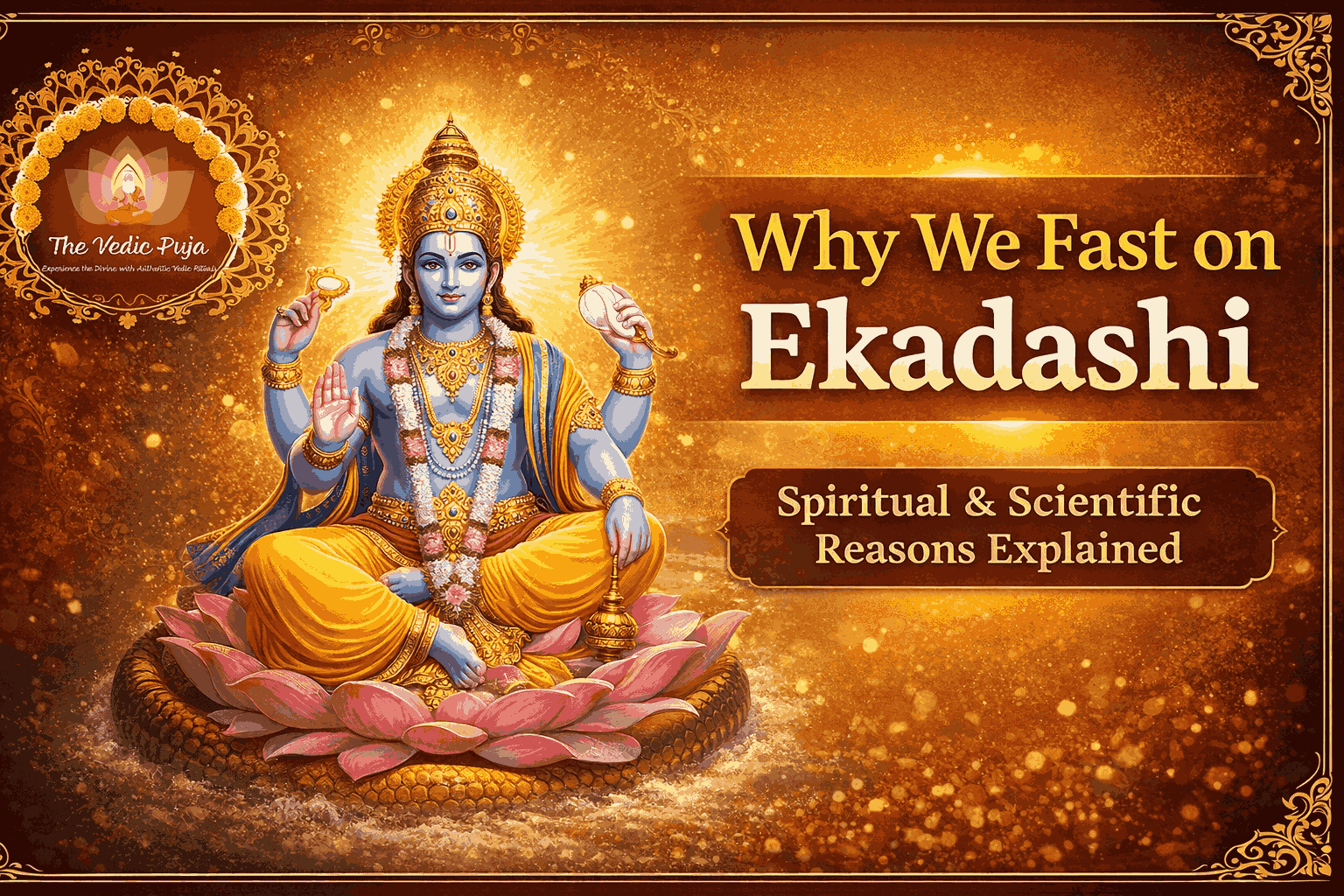 Why We Fast on Ekadashi – Lord Vishnu on lotus with spiritual glow