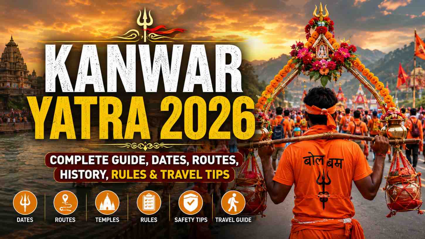 Kanwariyas carrying decorated kanwars during Kanwar Yatra 2026 pilgrimage