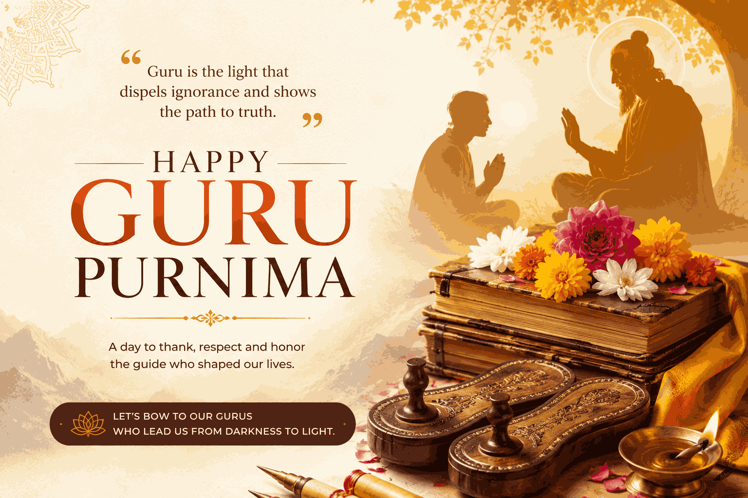 Warm Guru Purnima wishes greeting card for teachers and gurus